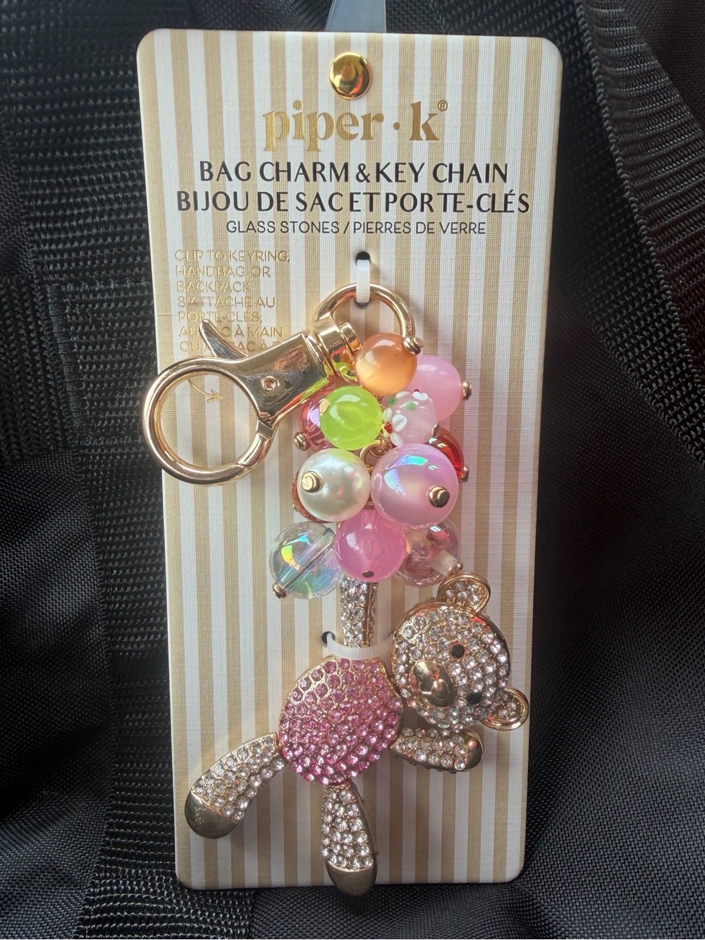 rhinestone bear keychain with pretty iridescent beads